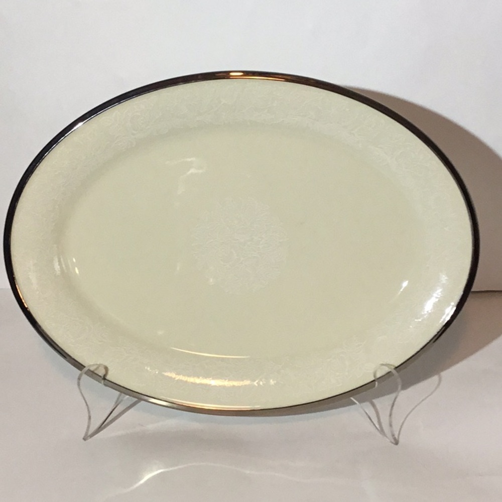 Lenox Dimension Collection, Moonspun, 16”platter,ivory w/gold rim &white flowers